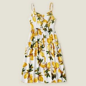 PatPat white lemon print sleeveless midi dress pockets lightweight cotton